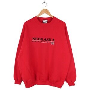 Vintage Nebraska Cornhuskers Embroidered Sweatshirt Red Crewneck Size XL